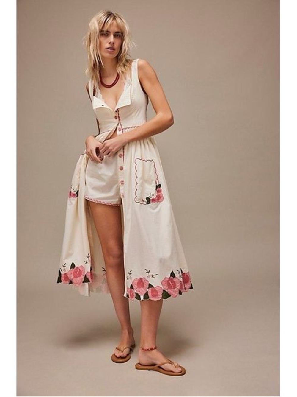 Free People Rosey Posey Cream Maxi Dress Set with under shorts Embroidery - Picture 2 of 8